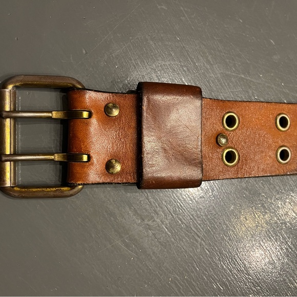 Antique Double Eyelet Buckboard Leather Belt - Picture 3 of 7